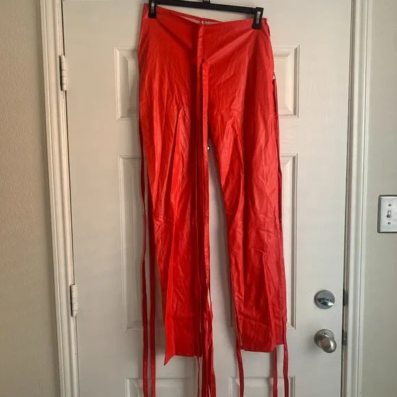 Pants Jumpsuits Red Faux Leather String Pants Poshmark